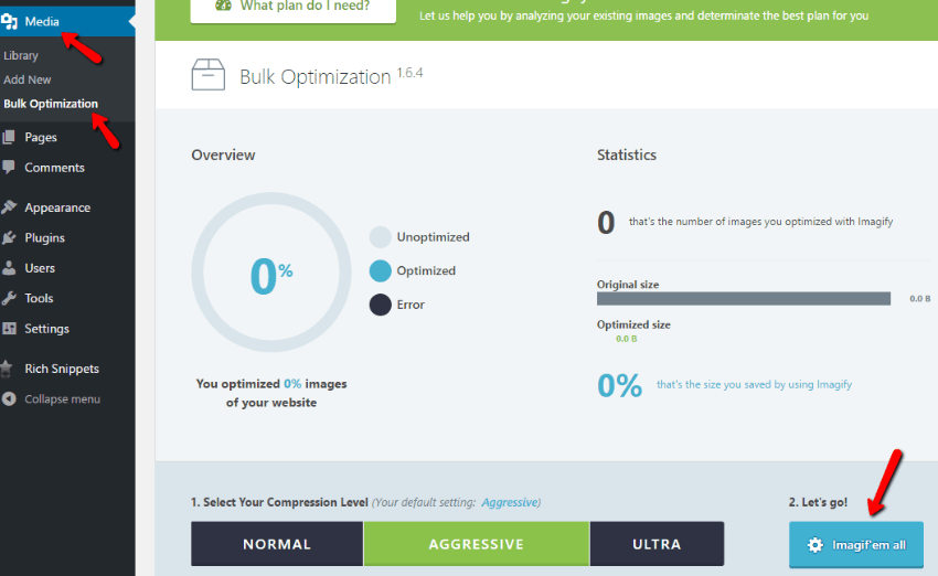 imagify review bulk compress wordpress images