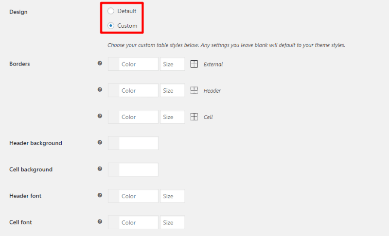 customizing the table's style