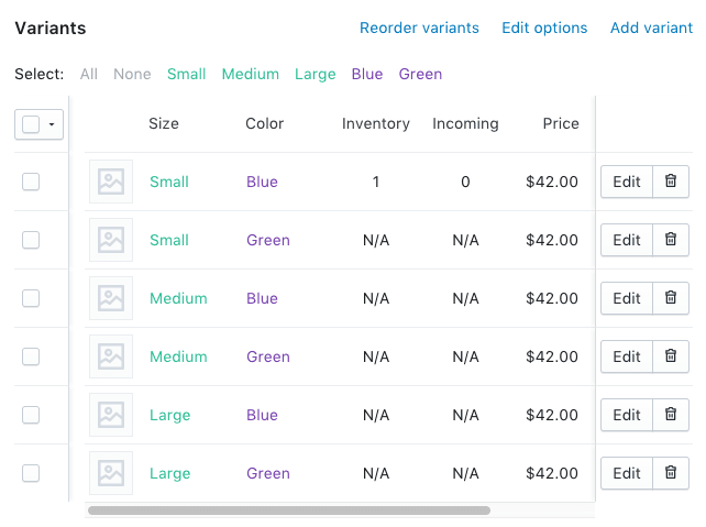 shopify product variants