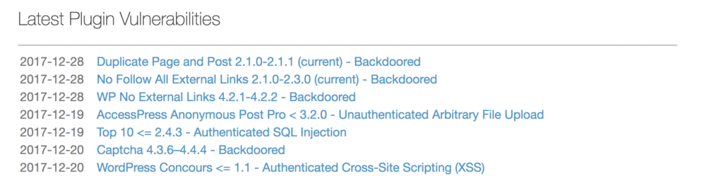 Latest Plugin Vulnerabilities from WPScan