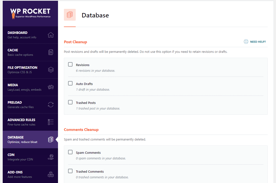 clean database
