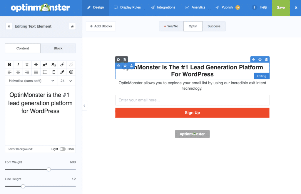 OptinMonster Review - The OptinMonster 5 Drag and Drop Builder