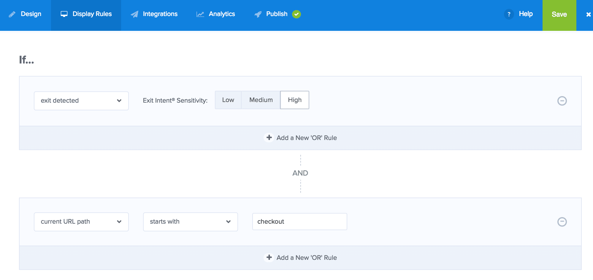 OptinMonster Checkout Exit-Intent Display Rule Example