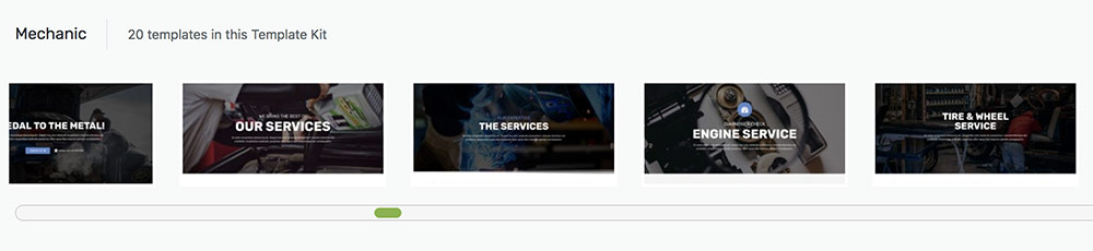 Horizontally scrolling through a template kit's screenshots