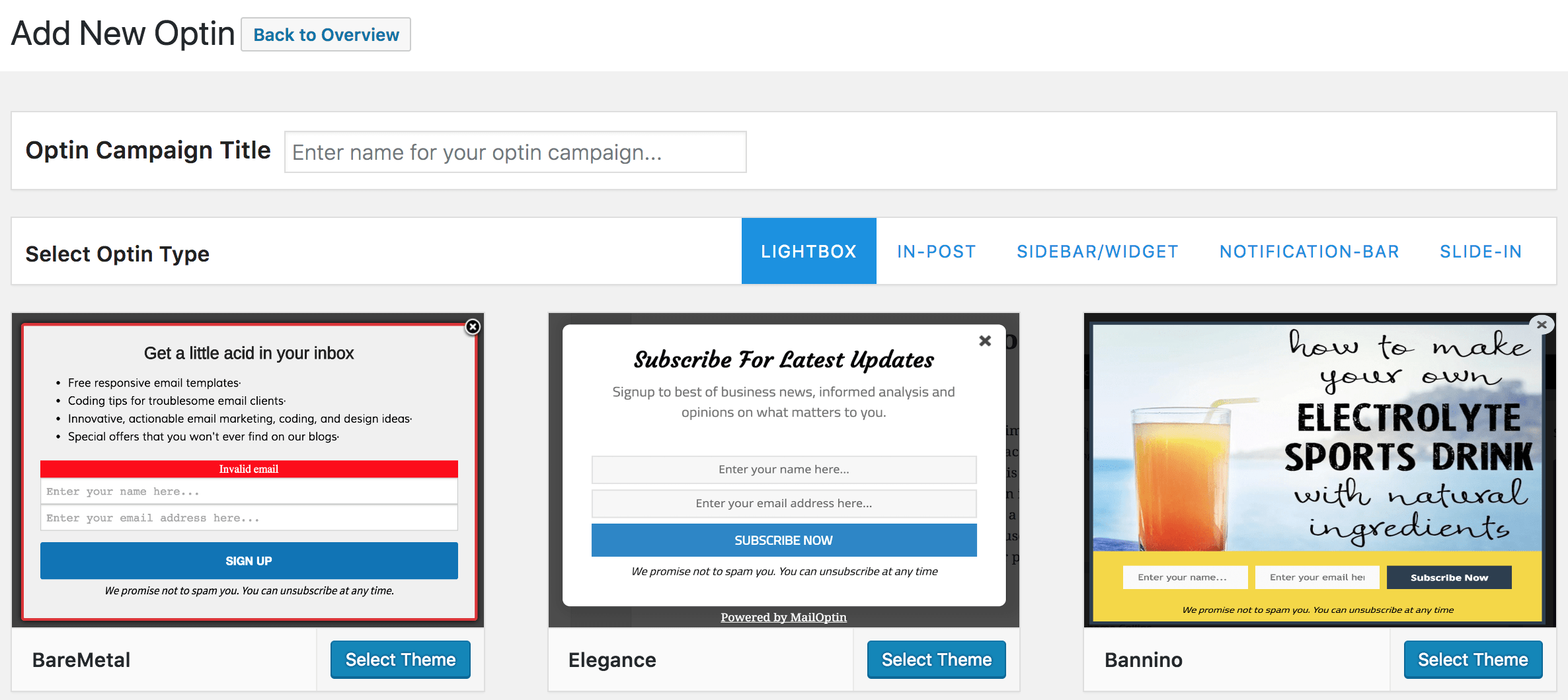 Choosing your Optin type