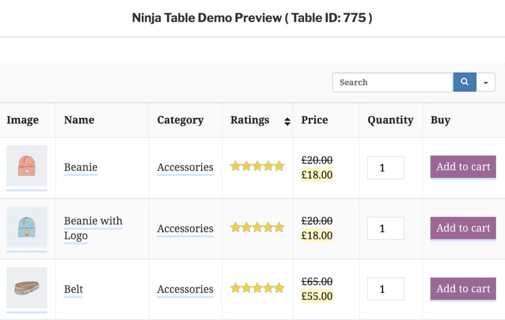 Table Demo Preview